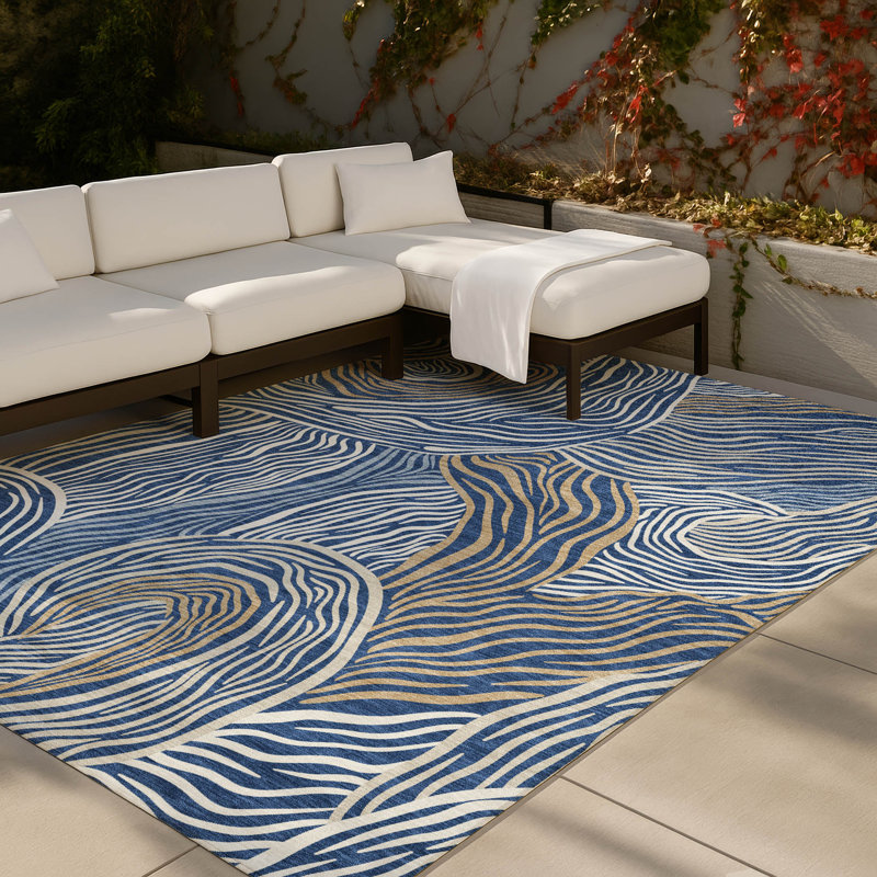 Tapis intérieur / extérieur lavable à la machine Chantille ACN2603, Marine, 3 pi x 5 pi