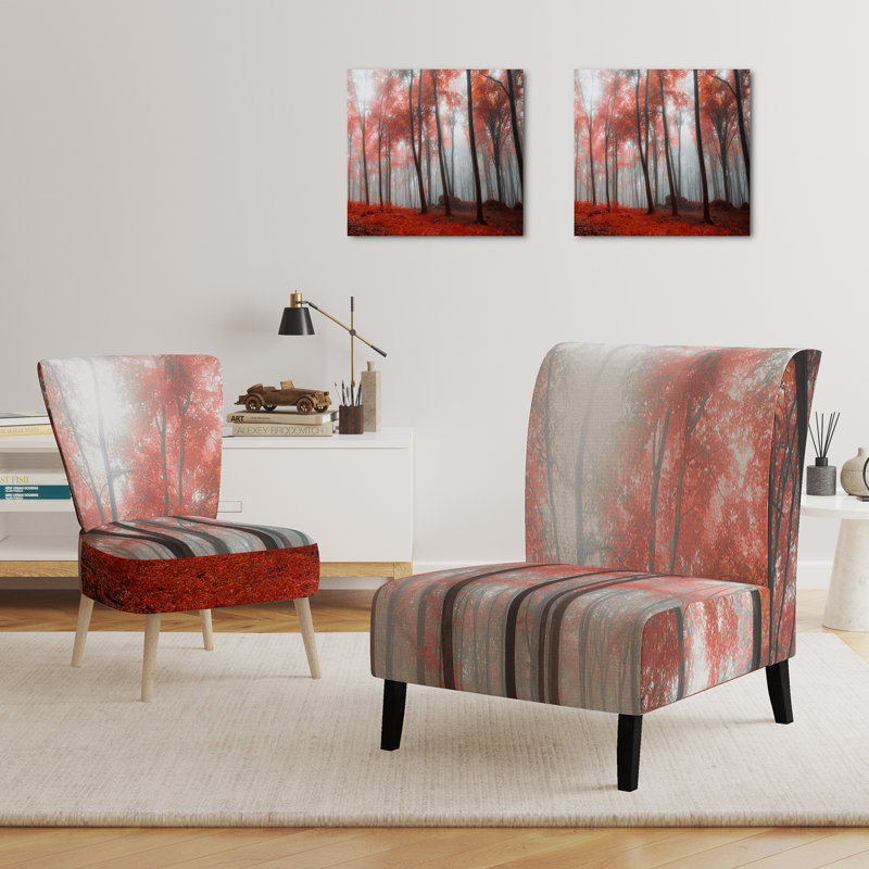 Chaise d'appoint, motif floral beige tapissé - motif floral beige II, Rouge brique / blanc / noir