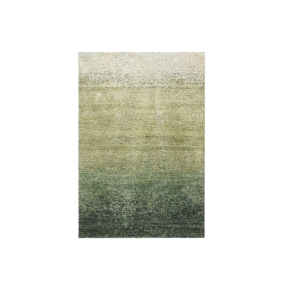 2'x3' Shades of Green, 100% Silk, Textured with Gradation Design, Shaved Low, Sample, Mat, Oriental Rug