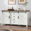Buffet Chiara de 60 po à portes coulissantes de style grange avec tiroirs, blanc/brun