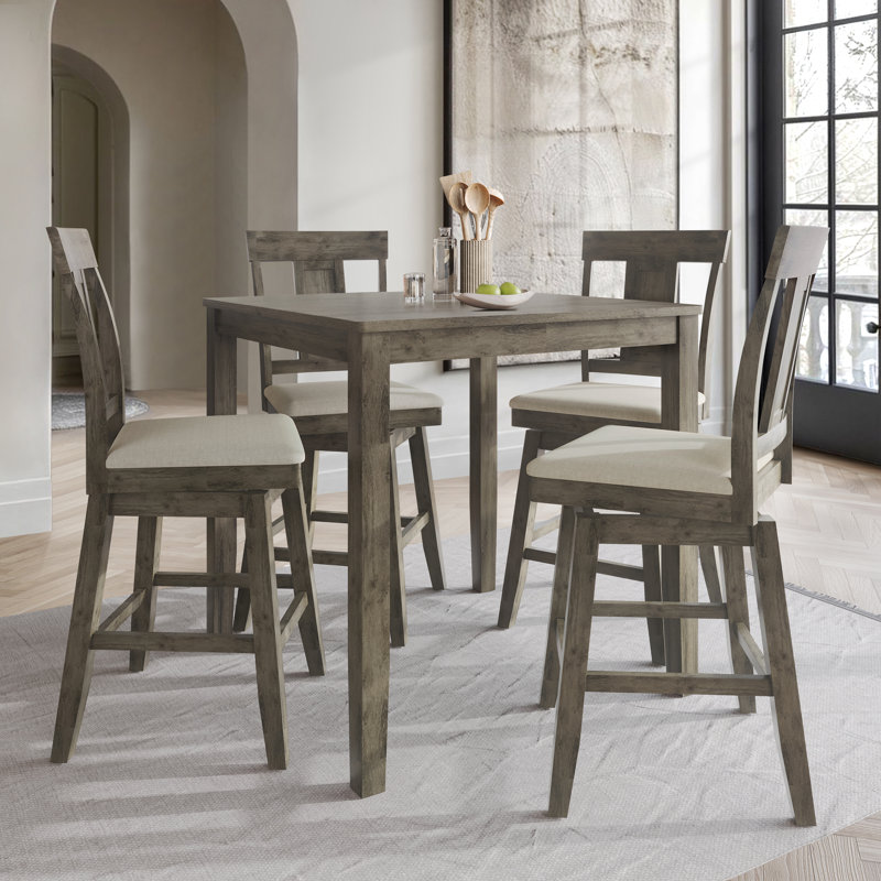 5-Piece Counter-Height Dining Set with Upholstered Splat-Back Chairs and Square Table, Dark Grey, Dark Grey
