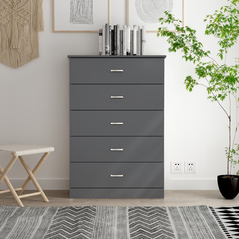Commode 5 tiroirs Allyannah, Gris graphite