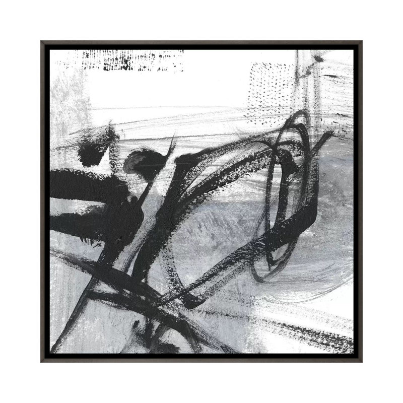 Scribble Script I par Ethan Harper - reproduction d'art, H 18 po x l 18 po x 1,5 po, Toile avec cadre gris foncé