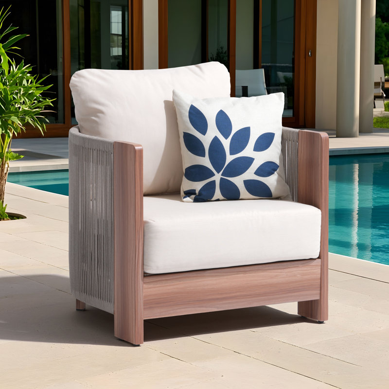 Outdoor Patio Chair With Cushions, Cream/Brown
