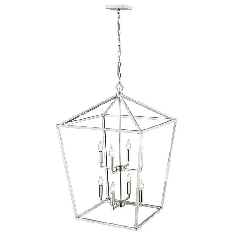 8 - Light Dimmable Lantern Geometric Chandelier, Silver
