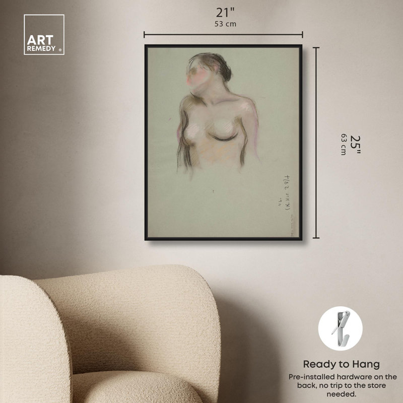 Partie d'une toile de croquis, figure féminine classique, Art par Art Remedy, Cadre noir, H 21 po x l 17 po