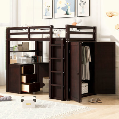 Loft Bed With Drawers,Desk,And Wardrobe