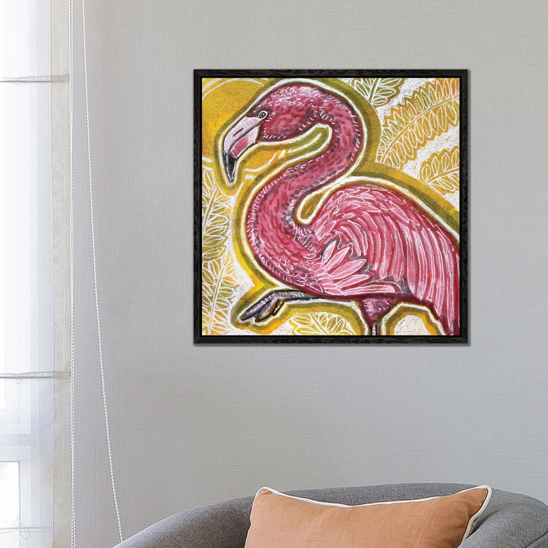 Pink Flamingo by Lynnette Shelley - Painting on Canvas, Black Floater Frame, 45.72 cm H x 45.72 cm W