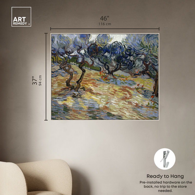 Vincent Van Gogh, champs d'oliviers et art mural floral par Art Remedy, Cadre argenté, H 37 po x l 46 po