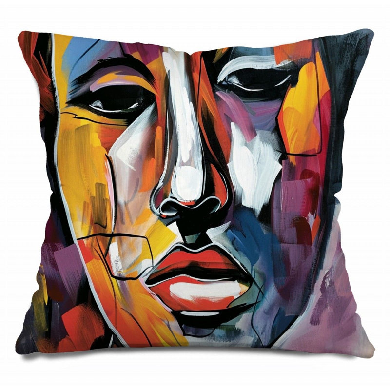 Coussin Trendy, Jaune/Bleu/Mauve, H 16 po x l 16 po