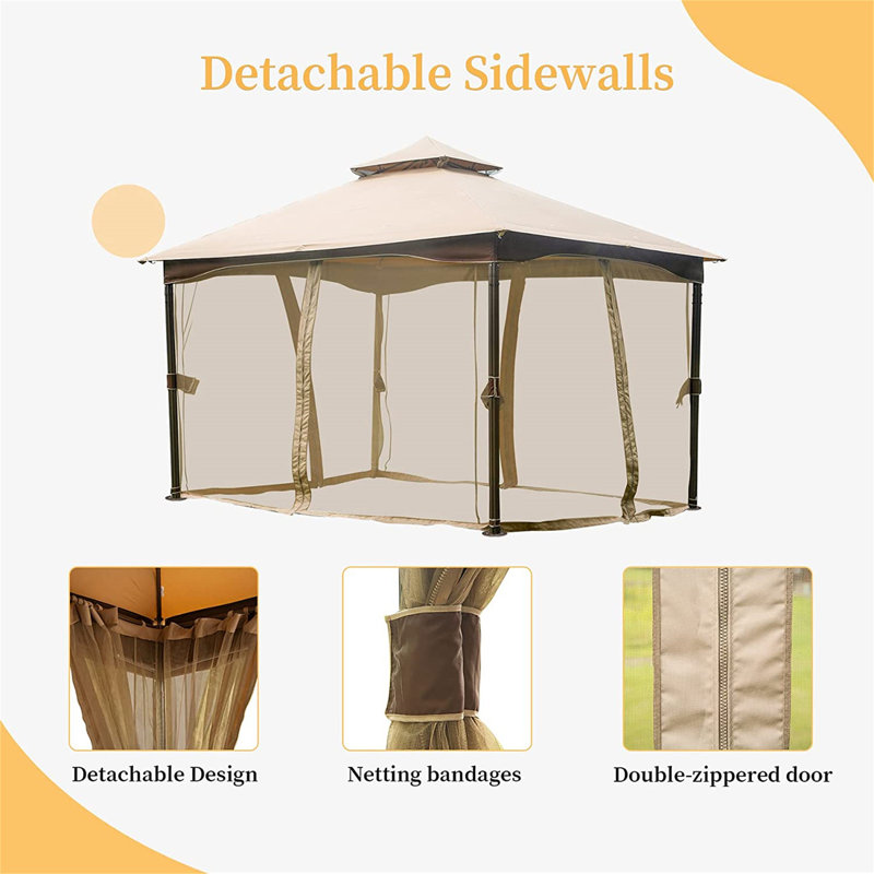 10 Ft. W x 13 Ft. D Metal Ventilation Double Roof Party Tent Gazebo