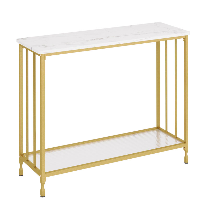 Slim Glass Console Table for Living Room – Modern 2-Tier Narrow Entryway Sofa Table, Sturdy Metal Frame, Space-Saving Accent Furniture – Gold, 85x30x81cm