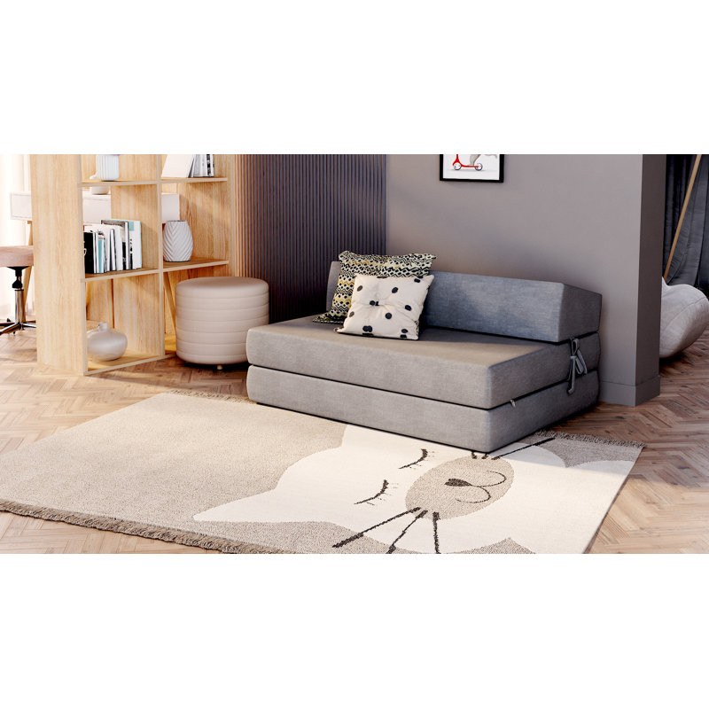 Futonsofa Arjeta 121Cm Wide Back Futon Sofa, Light Grey