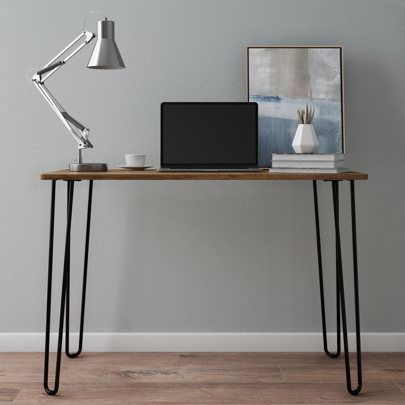 Rankin Desk with Hairpin Legs - Modern Industrial Style - Woodgrain-Look and Steel Accent, Brown