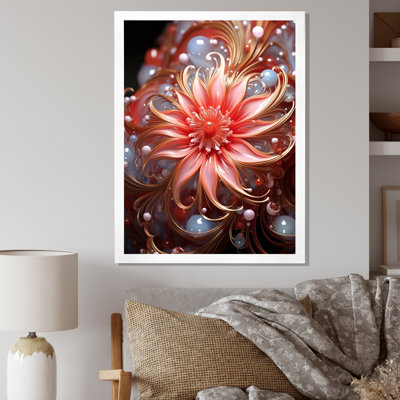 «Radiant Blossoming», fleur rose avec perles blanches sur toile