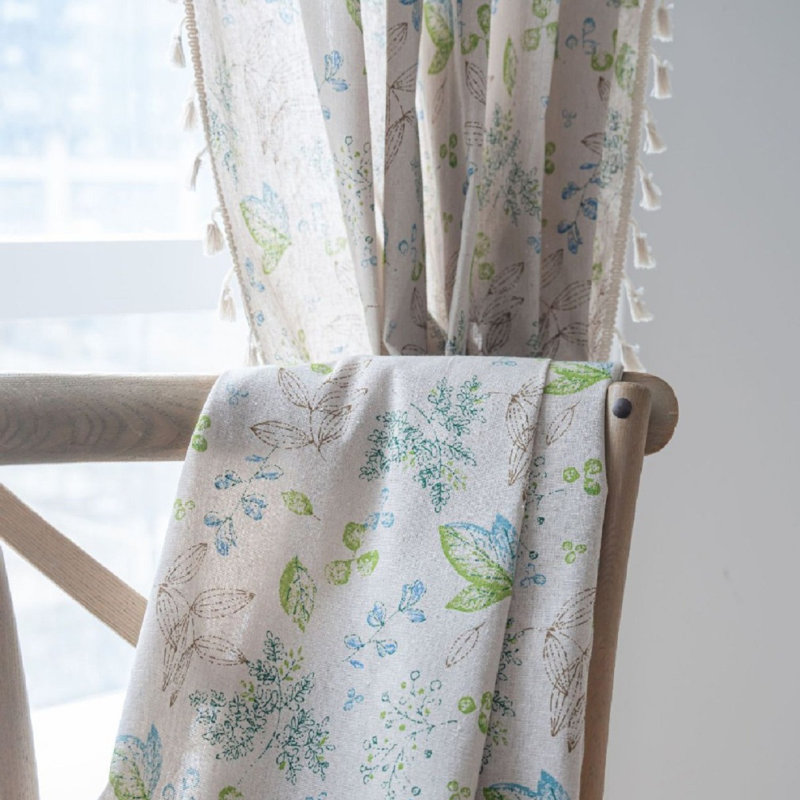2 Panel Floral Farmhouse Curtains Semi-blackout Living Room Drapes Cotton Linen Blend Short Bohemian, 59" W x 63" L
