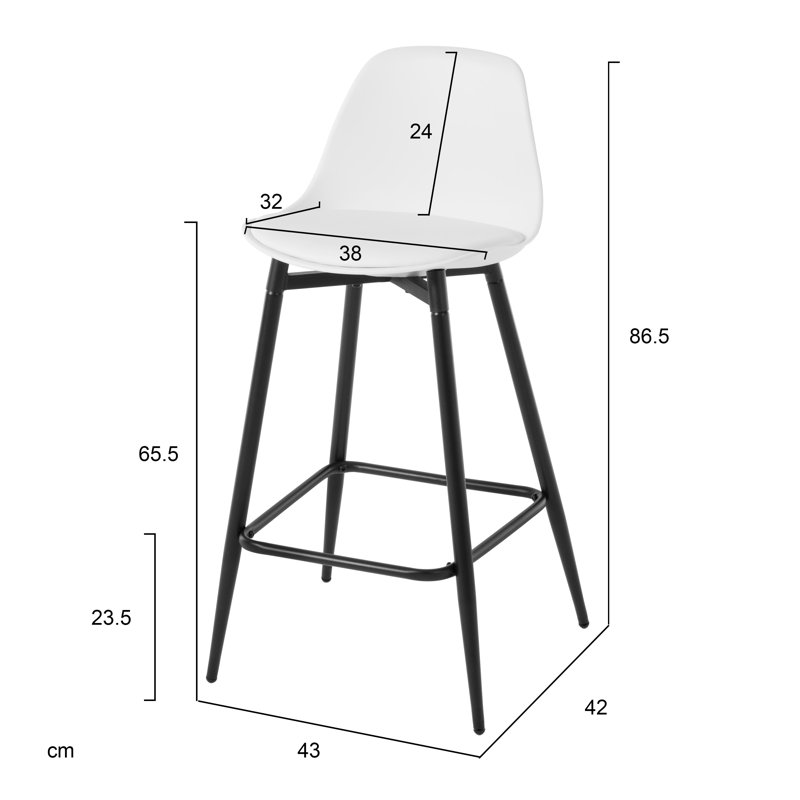 Counter Stool, 2, White Polypropylene