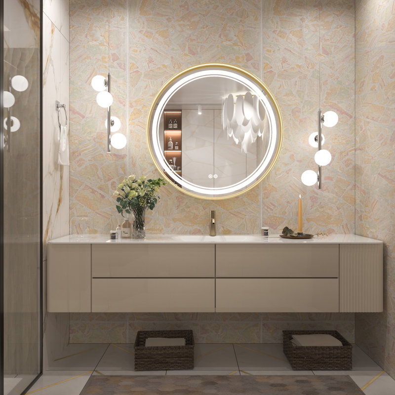 Miroir mural rond Lawnmount , 24 po x 24 po, Or