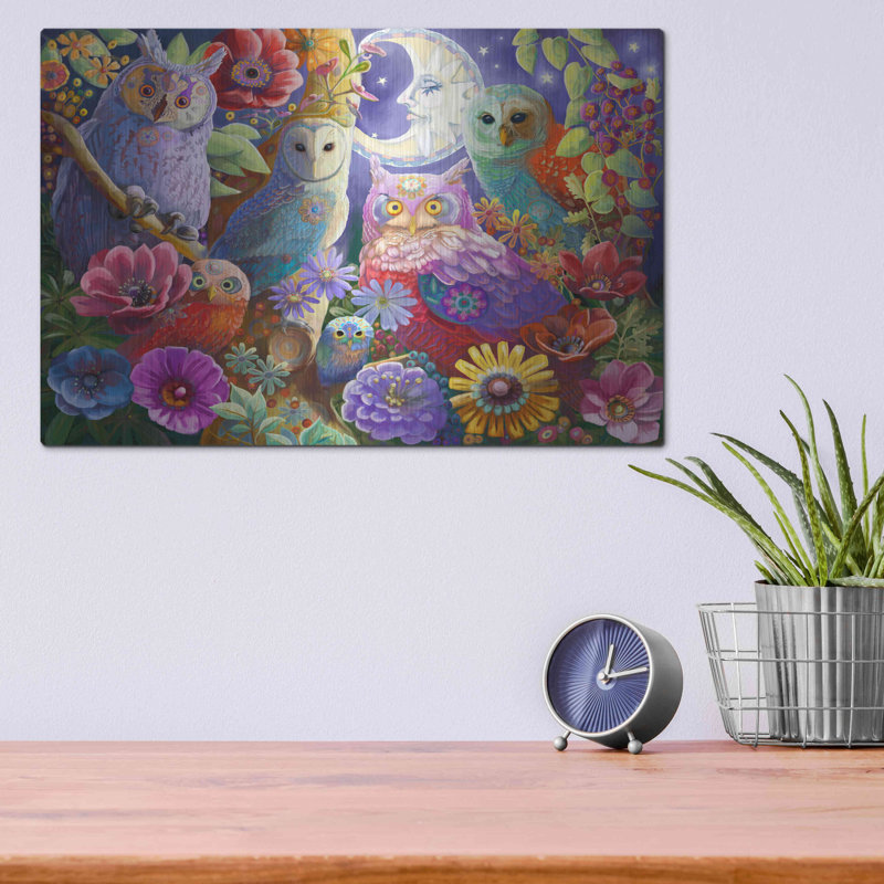 Millwood Pines «Night Owl Gathering» par Laura audi, art mural en métal, H 12 po x l 16 po