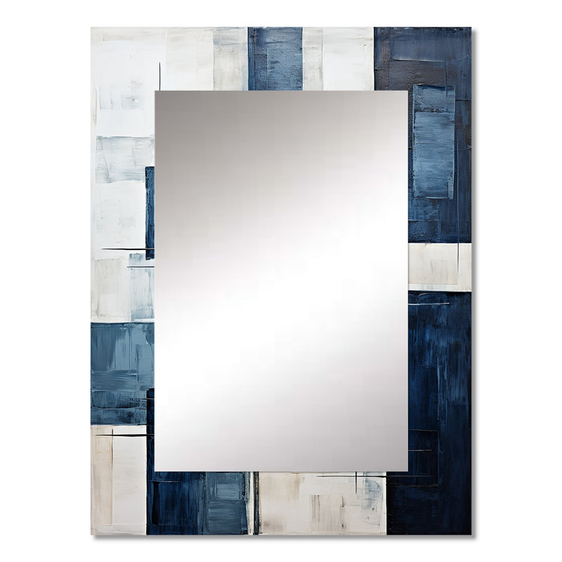 Indigo Illusion Abstract Shapes V - Abstract Shapes Decorative Mirror, Black Wall Mirror, Printed Metal Art, 32" x 24"