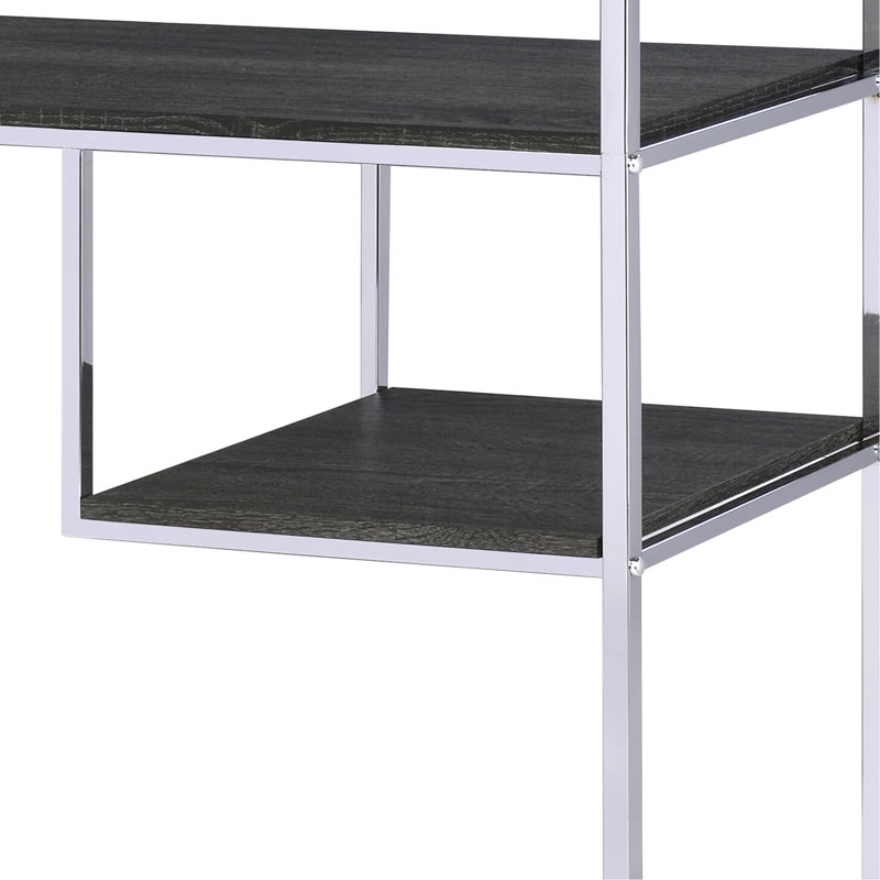 Rustic Grey Oak & 8-shelf Storage Stand, Geometric Design Facet, Metal Base, Adjustable Shelves For Game Room Bookcase - Open Storage, Construction, Wood