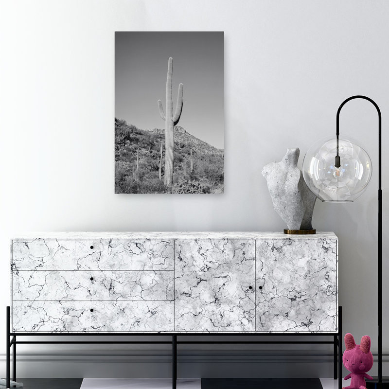 «Saguaro Desert Landscape Abstract Contemporary Cactus Plant Succulent Landscape Mountain», reproduction d'art mural