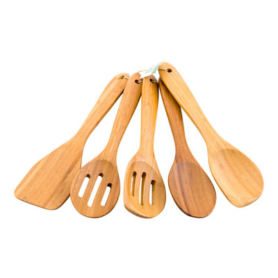 Restaurantware-12 Inch Bamboo Utensils For Cooking, 1 Bamboo Utensil Set - Includes 5 Utensils, No Stick, Bamboo Wood Kitchen Utensils, For Cooking, Stirring, Or Mixing