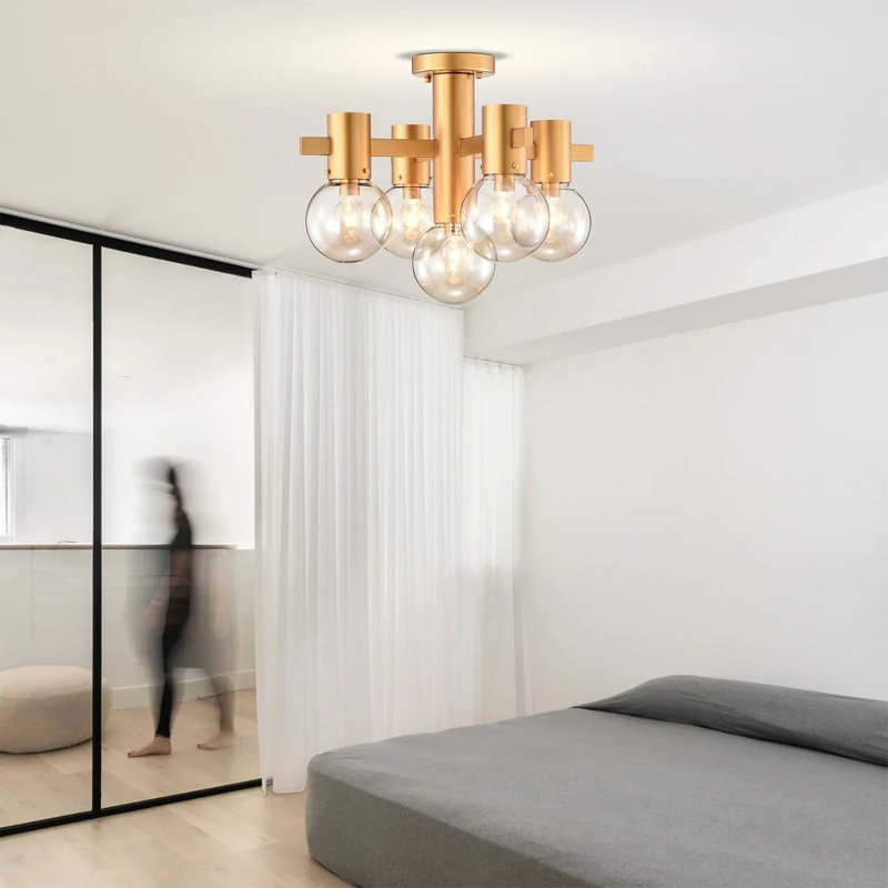 Matte Gold Semi-Flush Mount with Glass Globe Shades