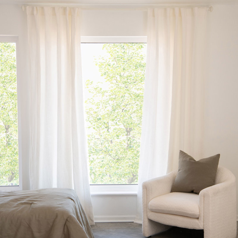100% French Linen Curtain Set, Cream, 50" W x 108" L