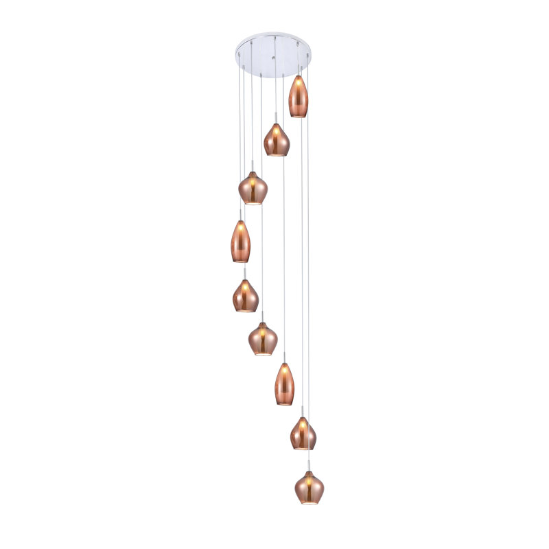 Amber Milano 9 - Light Chrome Cluster Pendant, Copper