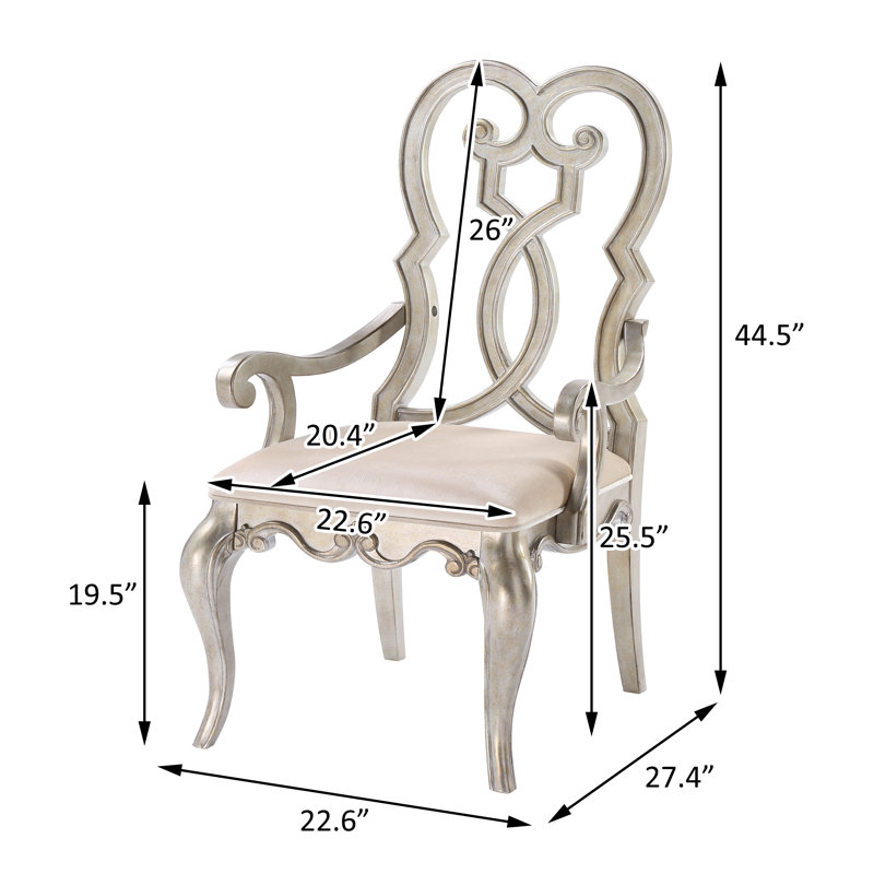 Ivory Velvet Upholstered Arm Chair with Antique Champagne Wood Frame