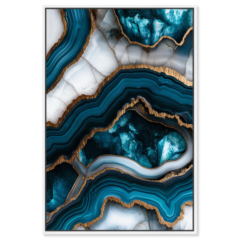 Art mural bleu sarcelle Tectonic III , Cadre flottant blanc, H 16 po x l 11 po