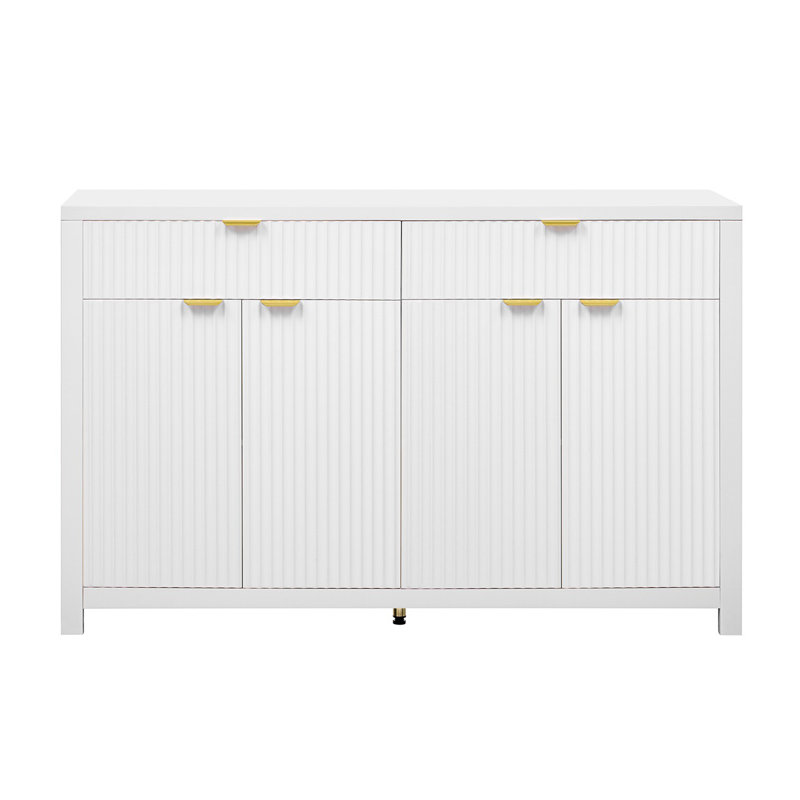 Buffet moderne à motif de vagues avec 2 tiroirs et 4 portes, Blanc