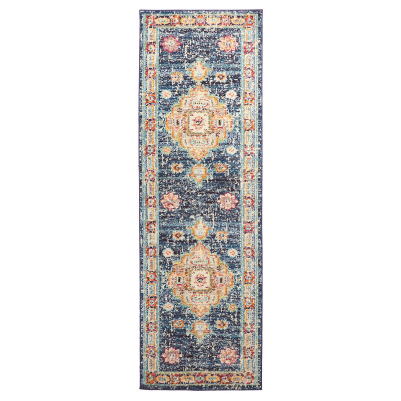 Lotus Navy Rug 2'8" x 8'2", Runner 2'8" x 8'2"