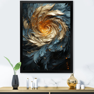 Plume abstraite jaune et bleue - Spirale abstraite, art mural