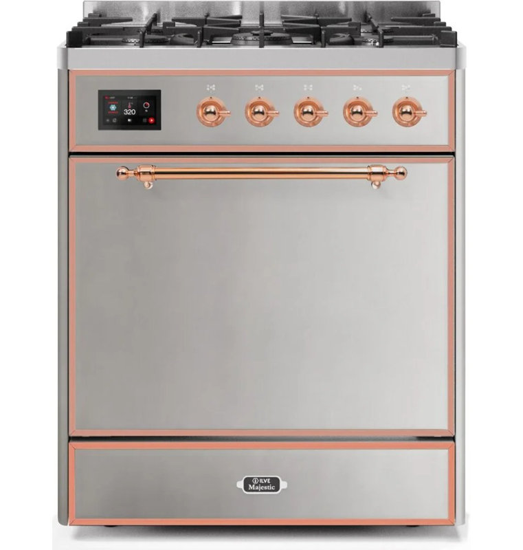 Cuisinière à double combustible 30 pouces ILVE Majestic II, 5 brûleurs en laiton, 4 cu. Capacité du four (porte pleine)