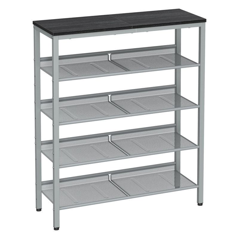 8 Pair Shoe Rack, Charcoal Grey/Metallic Silver