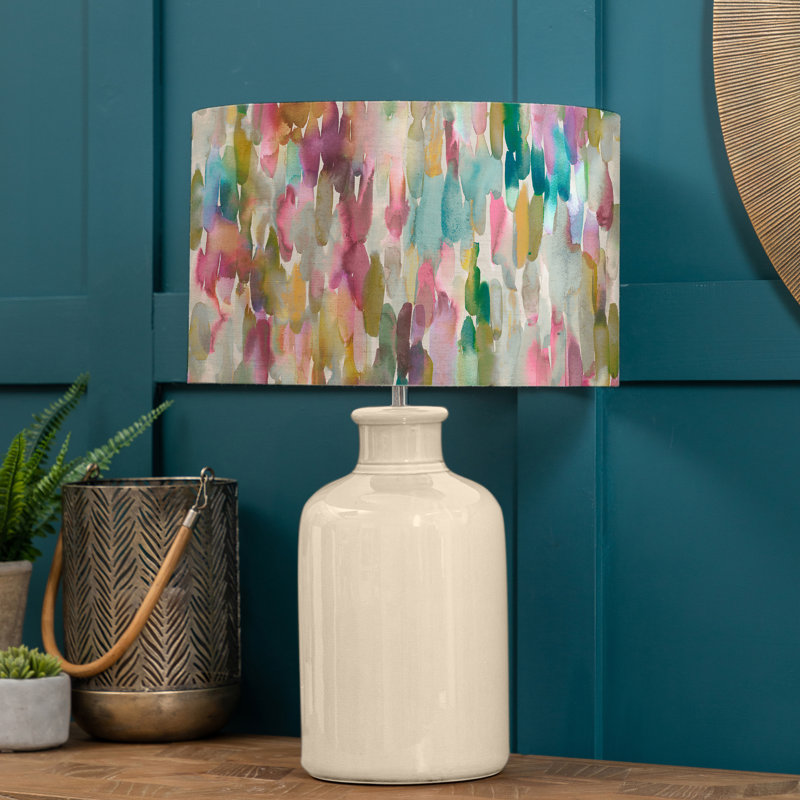 Elspeth Table Lamp & Azima Eva Lotus Shade, Cream, Yellow