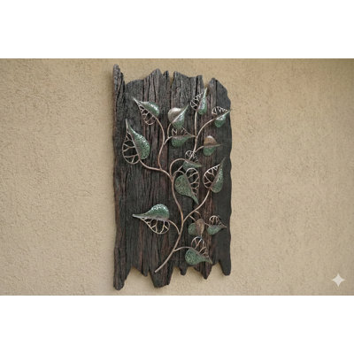 Décoration murale de 30 pouces faite à la main à partir de plantes - art mural botanique en bois et en fer, déclaration inspirée de la nature pour la maison, le couloir ou le bureau