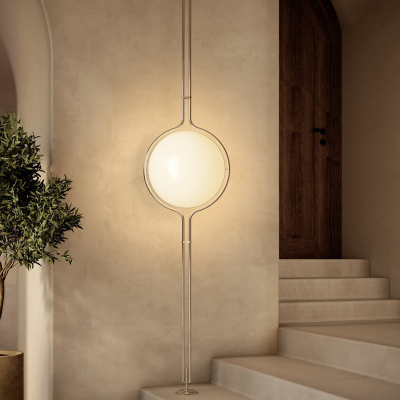 Pluto Modern Floor To Ceiling Lamp With Globe Light, Minimalist Contemporary Standing Lighting Fixture, Silver