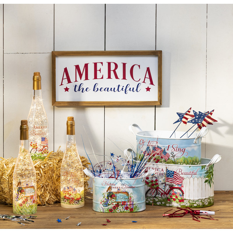 Ensemble de 3 bouteilles de globe à eau filantes 12,5 pouces Americana - Décor patriotique à piles avec minuterie intégrée