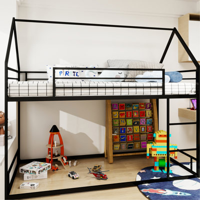 Structure de lit simple superposé en métal, structure en fer, fonctionnement silencieux, garde-corps et 3 marches, conception à profil bas pour les petites chambres à coucher, capacité de poids de 400 lb par lit, lattes robustes, sans sommier