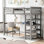 Lit mezzanine simple gris avec rangement et bureau - Fabrication en bois massif pour l'espace dans les tablettes