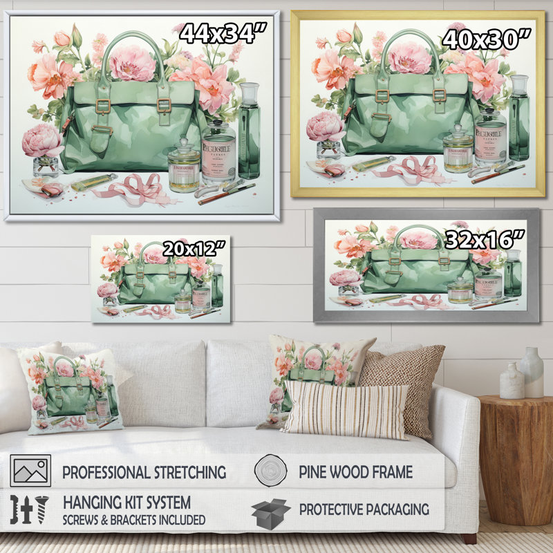 " Designer Bag Subtle Luxuries I ", Black Floater Framed, 30" H x 40" W x 1.5" D