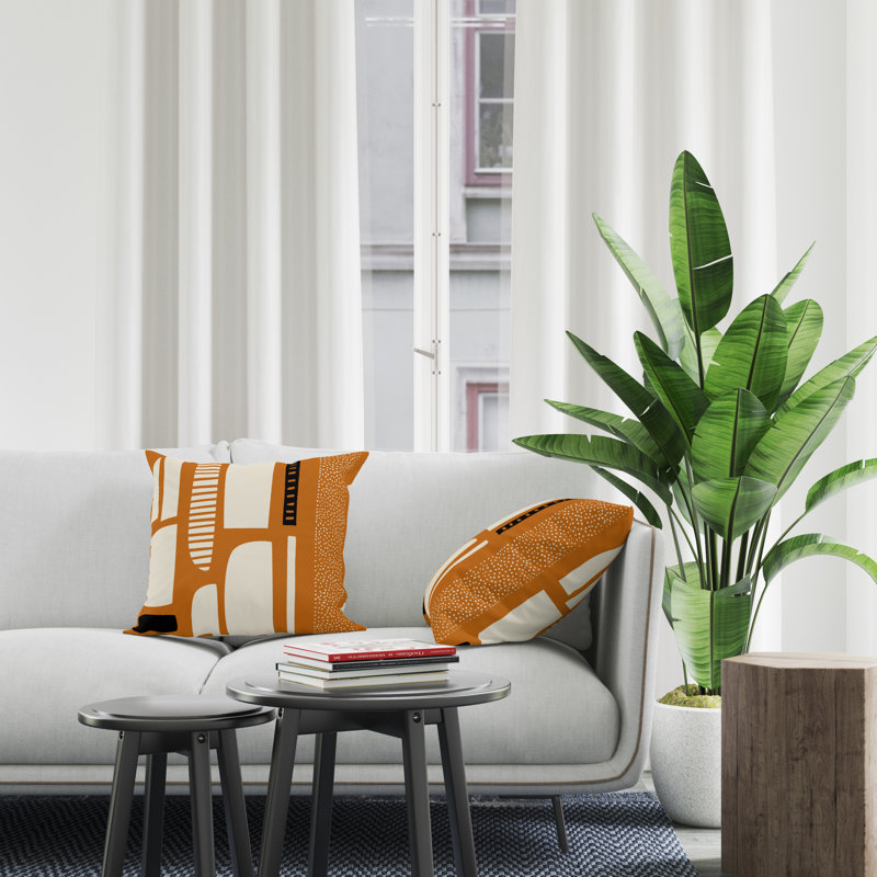 Jeté carré / extérieur en polyester Chamu, L 17 po x H 17 po, Orange / Noir