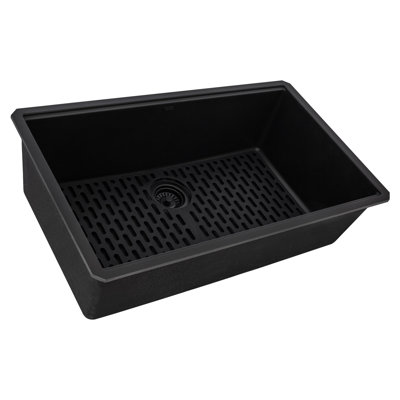 Évier de cuisine encastré en composite de quartz de 32 po Ruvati noir mat -