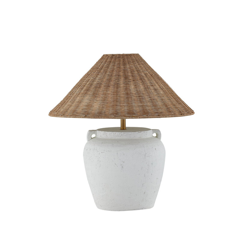 Lampe de table 22,5 "avec abat-jour en rotin Marietta, blanc