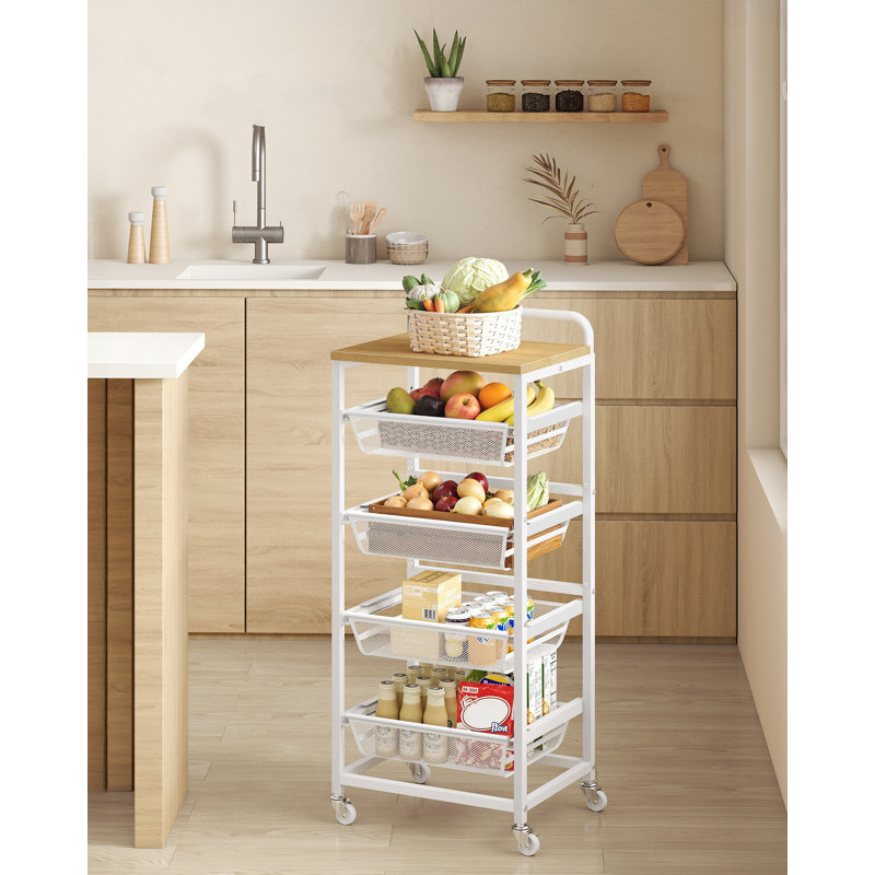 95cm H x 40cm W Utility Cart with Wheels, Oak/White