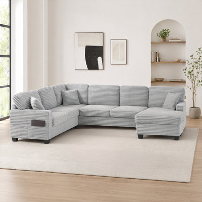 Spacious U-Shape Sectional Sofa With Storage, Movable Ottoman, & Throw Pillows For Modern Homes
