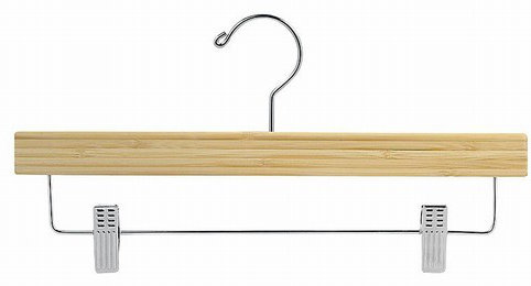 Cintre pour pantalons / jupes en bambou avec pinces pour jupe / pantalons, Laque claire